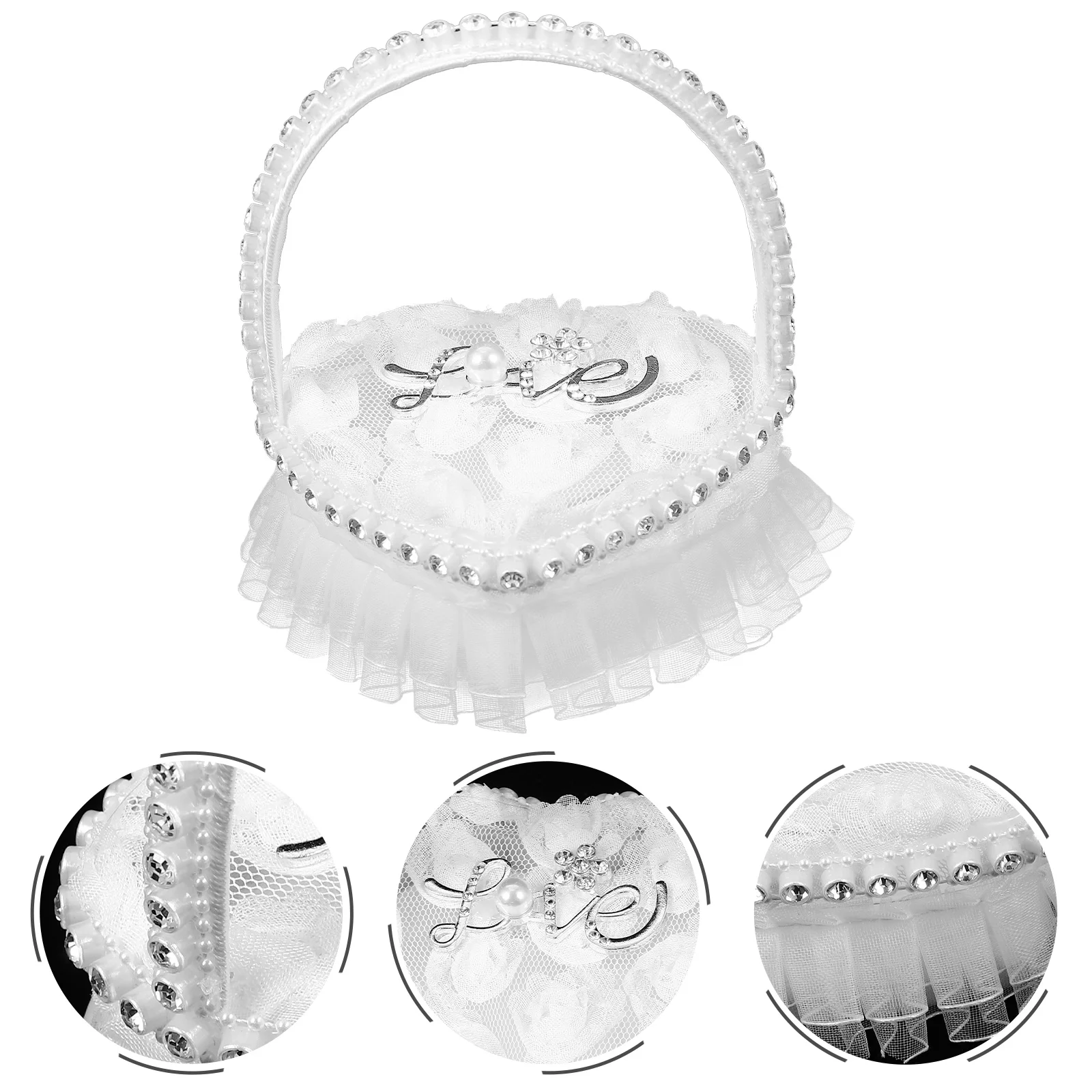 

Wedding Heart Shape Lace Ring Pillow Cushion Romantic Engagement Ring Box Holder With Handle For Valentine'S Day Ceremony