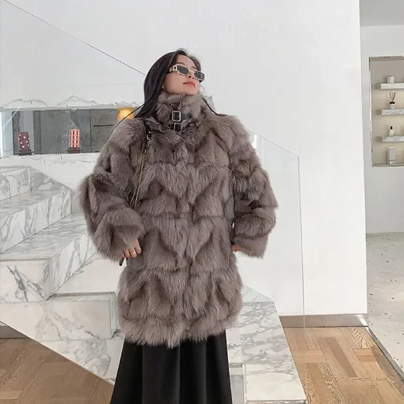 Winter Vintage Thick Warm Long Faux Fur Coat Women Fluffy Jacket Fur Fox Coat Korean Cardigan Loose Casual Outerwear Warm Tops
