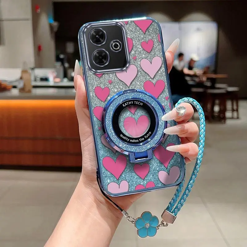 Cute Loving Heart Phone Case with Lanyard and Stand - 3 Piece Set