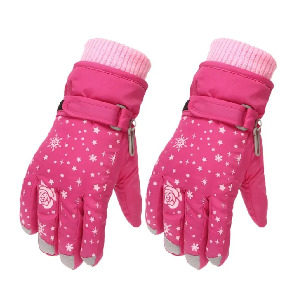 Girls Snow Snowboard Thicken Warm Waterproof Children Skiing Gloves Outdoor Sports Mittens Ski Kids Cycling Gloves 5-8Years 5