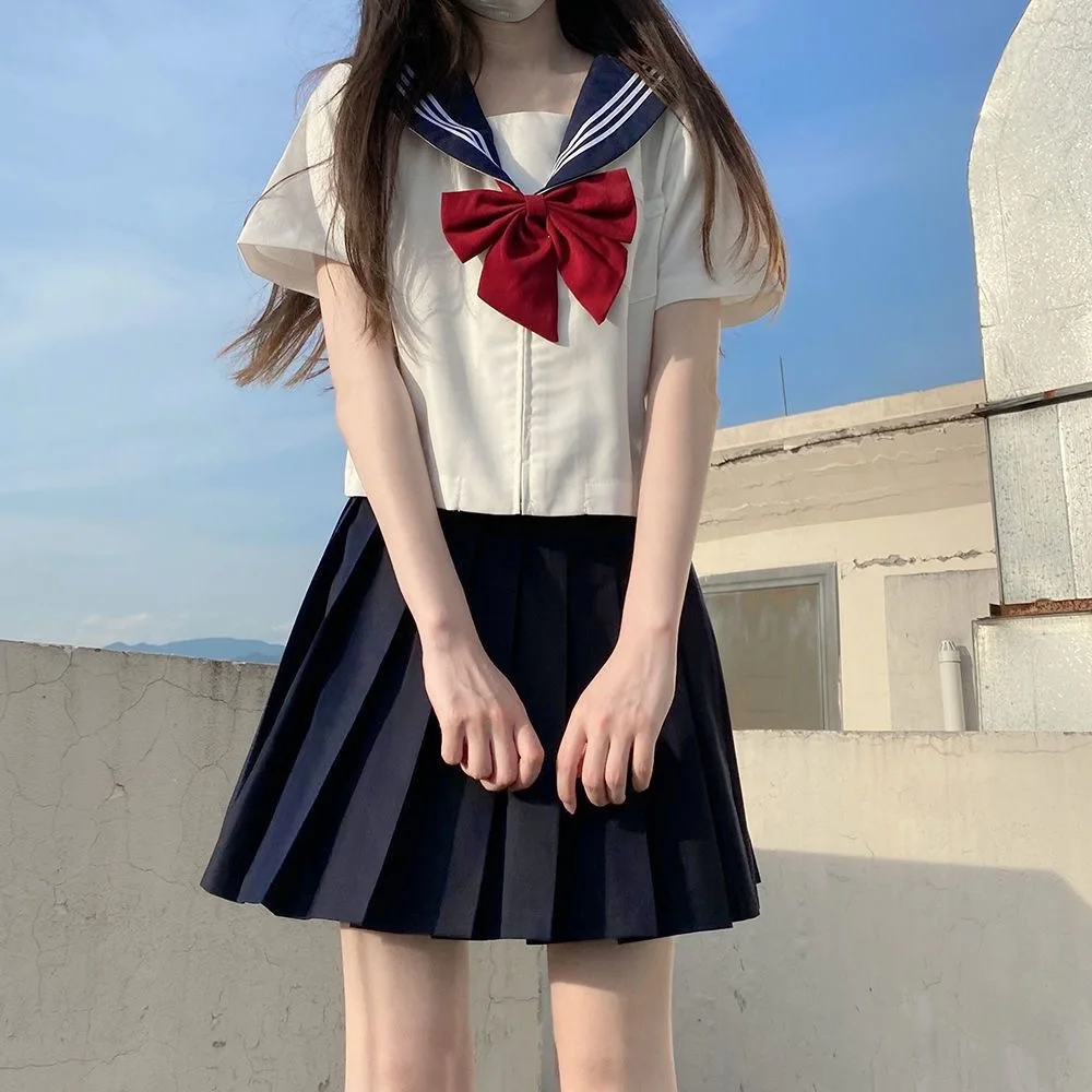 Japanese Style S-2XL Students Girls School Uniforms Girls Navy Costume Women Sexy Navy JK Suit Sailor Blouse Pleated Skirt Set