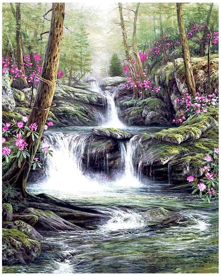 JIEME 5D Diamond Painting Waterfall Full Round Diamond Mosaic Landscape Diamond Embroidery Sale Nature Scenery 