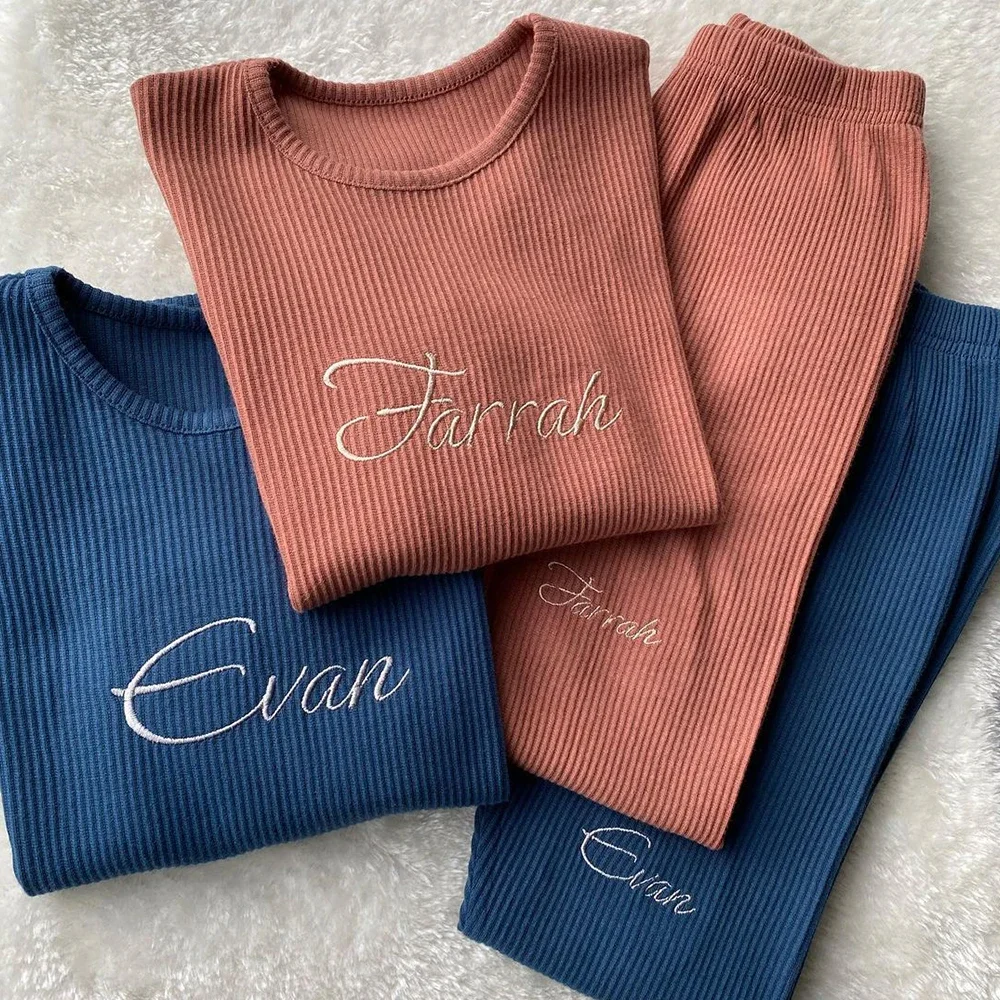 Kids Clothes Set Winter Warm Kids Clothes Ribbed Knitting Pajamas Solid Cotton Casual Infant Set Baby Boy Girl Lounge Sleepwear