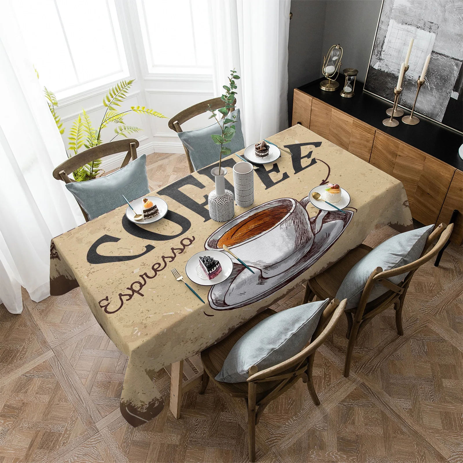 

Кофейная водостойкая скатерть в стиле ретро, предметы декора, прямоугольная скатерть для кухонного стола, декор для кухонного стола