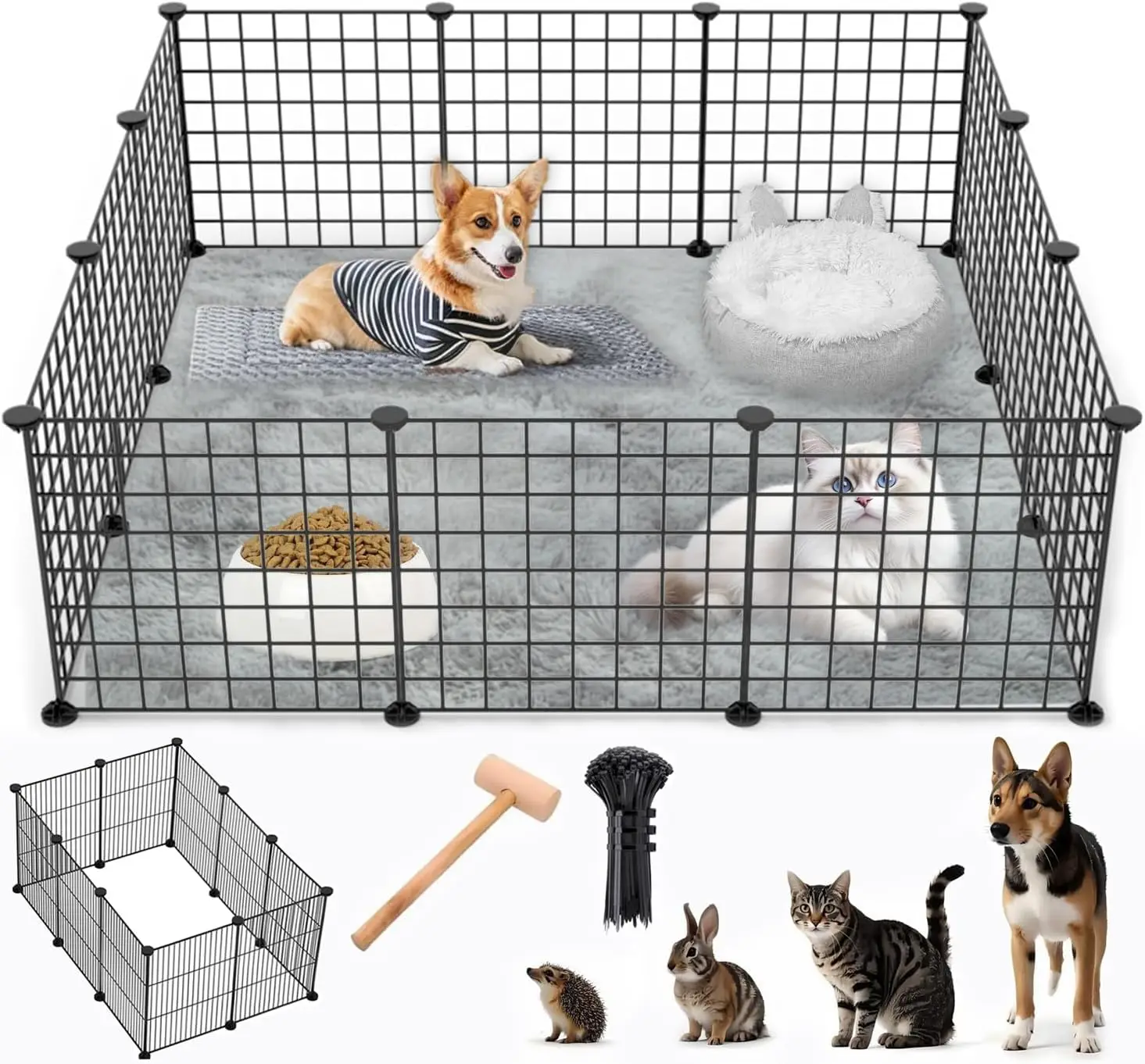 Recinto Metálico para Mascotas, Jaula Modular Plegable de 12 Piezas para Animales Pequeños, Perros, Conejos - 142x72x36cm