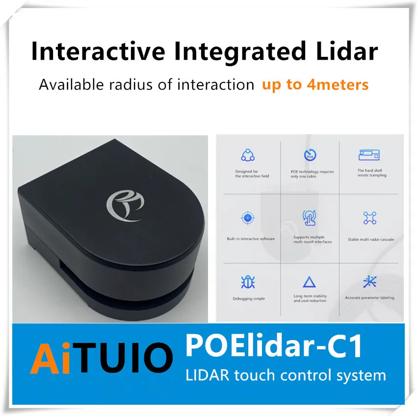 Aituio POElidar-C1 Professionele Interactieve Geïntegreerde Lidar Systeem 4Meter Werkelijke Beschikbaar Interactie Radius