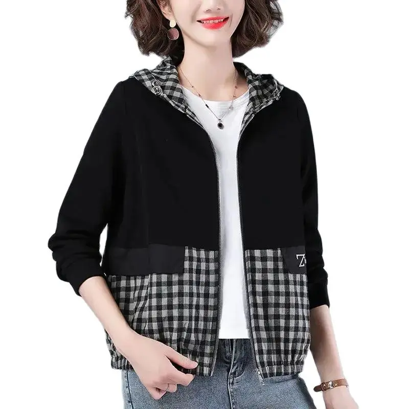 

Spring Autumn Short Casual Jacket Women 2024 New Loose Hooded Lined Coat Fashion Join Together Top Outerwear Female