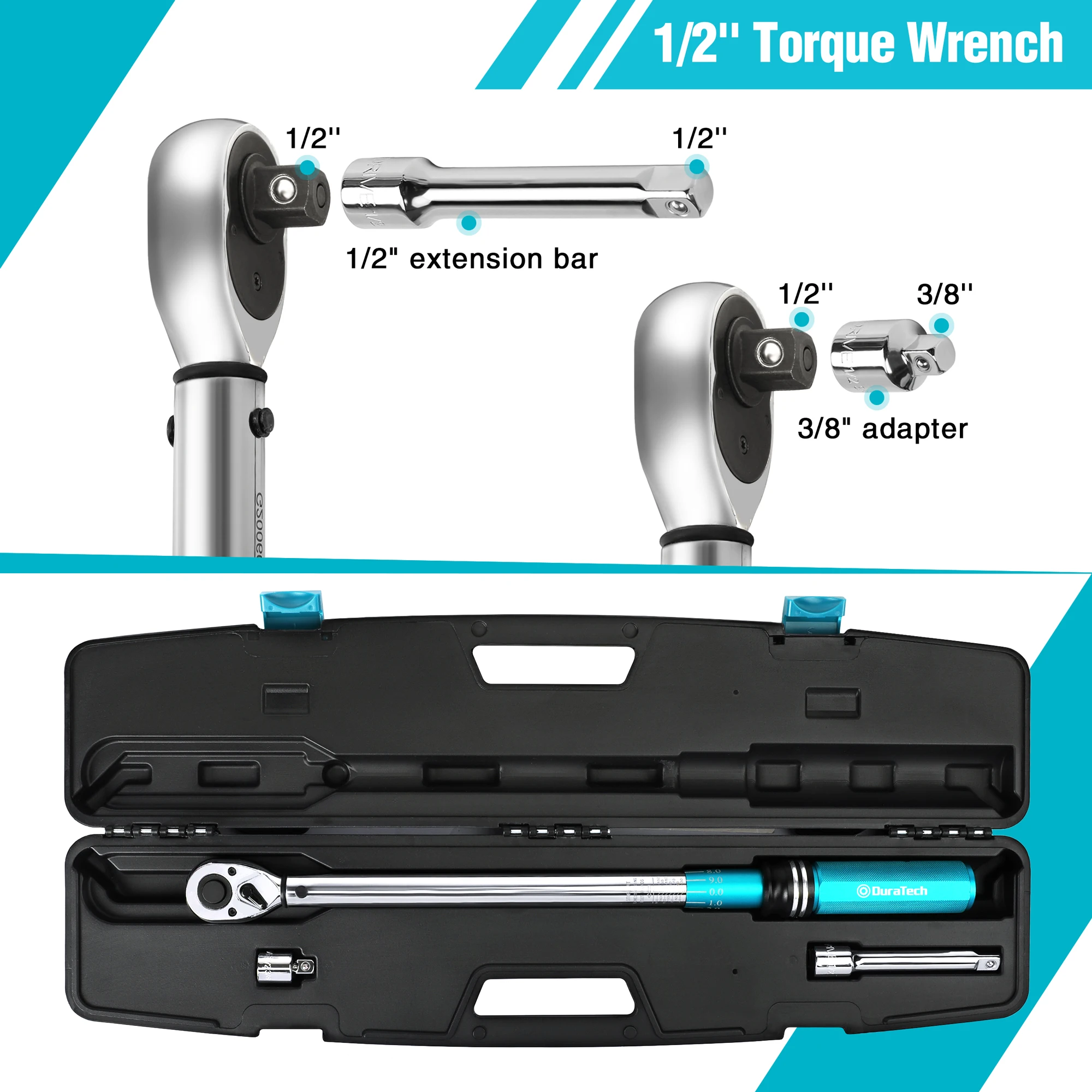 Torque Wrench Set with Socket Adapter and Storage Case