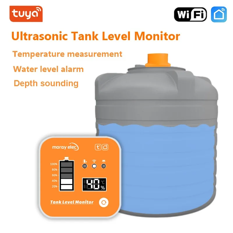 Tuya Smart WiFi Ultrasonic Liquid Level Sensor Tank Monitor LED Display Real-Tim