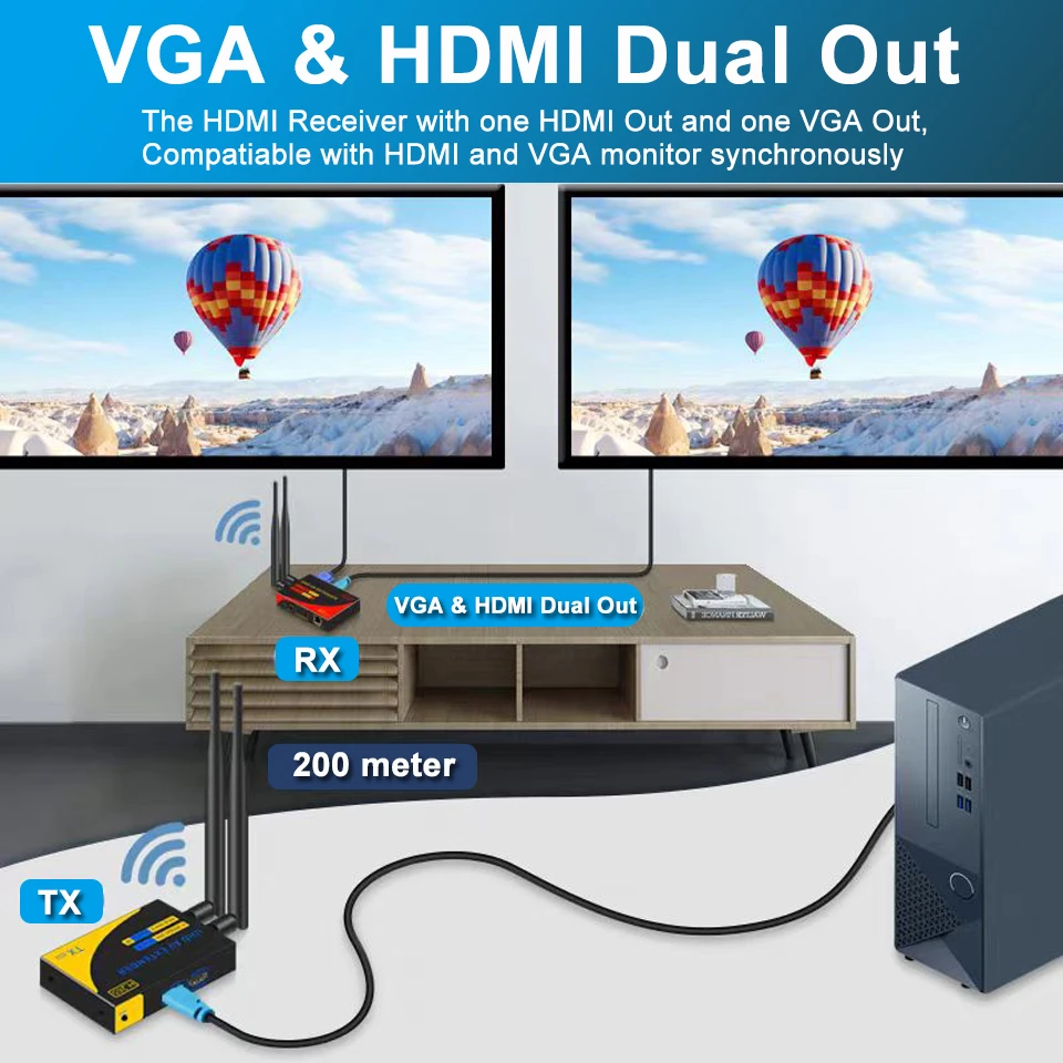 4K 30Hz HDMI Transmitter and Receiver 4K Wireless 5G 200M WIFI HDMI Extender RJ4