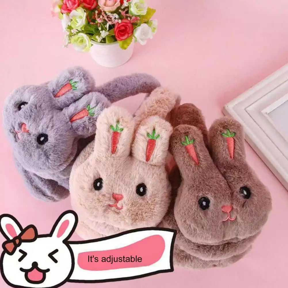 Kawaii Rabbit Earmuffs Autumn Winter Girl Earmuffs Cute Carrot Embroidery Bunny Earflap Plush Foldable Ear Warmers