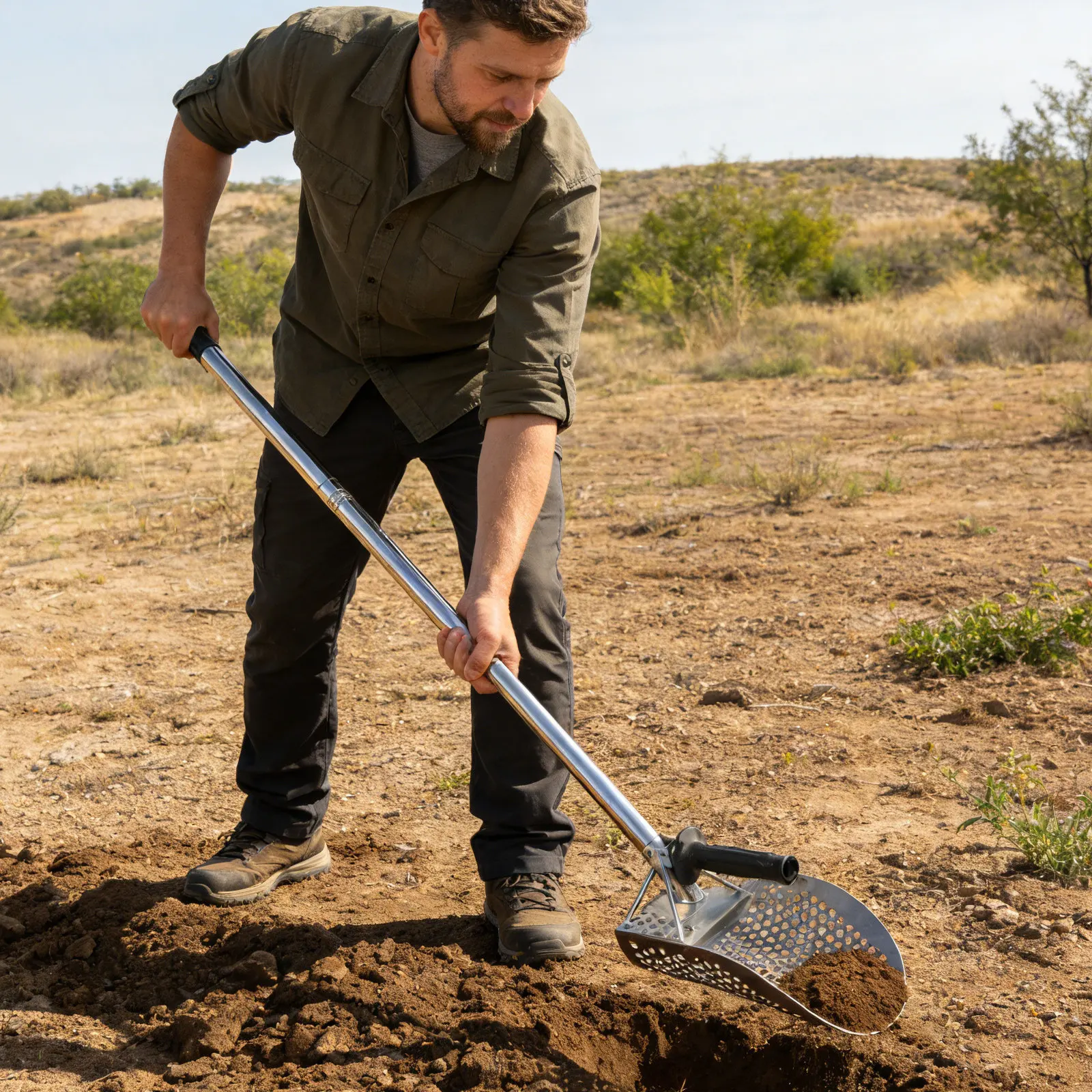 스테인리스 스틸 금속 모래 스쿠프 탈부착 가능 손잡이 45.5인치 헤비 듀티 모래 체망 삽 해변 금속 탐지용
