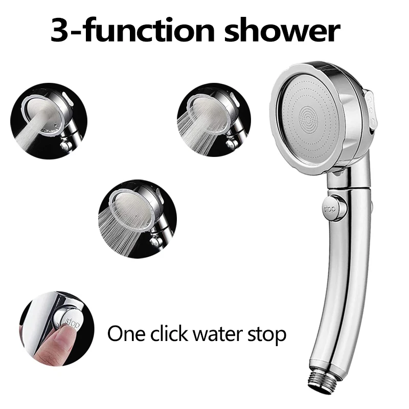 

3 Modes Adjustable Handheld Shower with Stop Button Saving Water High Pressure Shower Head Set with Hose and Holder Accessories