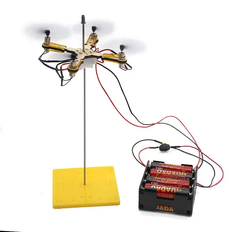 Boîte du kit drone jouet à construire soi-même avec visuel du drone, expérience scientifique ludique