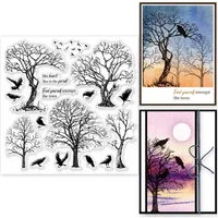 1Sheet Trees Clear Stamps for DIY Scrapbooking Crow Birds Silicone Clear Stamp Seals 15x15cm Transparent Stamps for Cards Making
