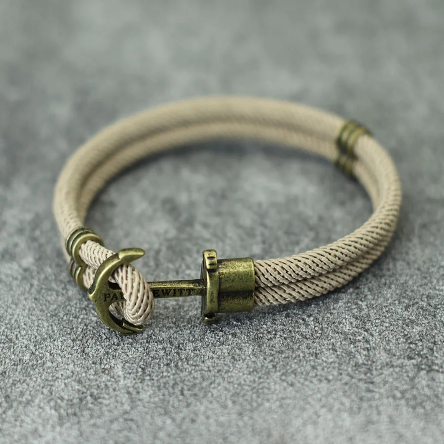 Bracciale con ancoraggio nautico per uomo Bracciale con corda in nylon a doppia filettatura Chiusura con gancio facile in metallo vintage Gioielli da surf a vela - immagine 6
