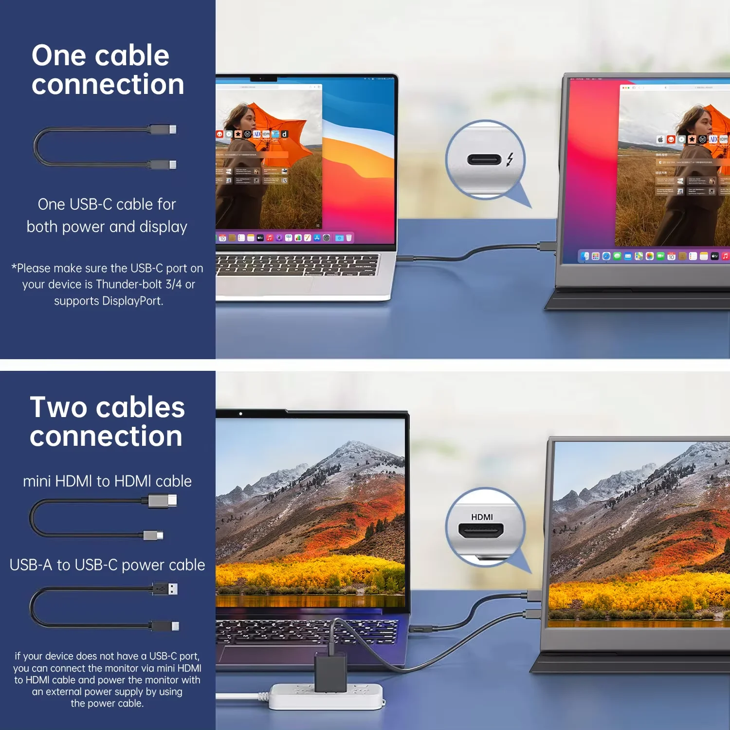 23.8인치 120Hz 휴대용 모니터 FHD 100% sRGB 외장 게이밍 스크린 USB C LS 스탠드 VESA 미니 PC 노트북 확장용 MAC 휴대폰 연결 가능