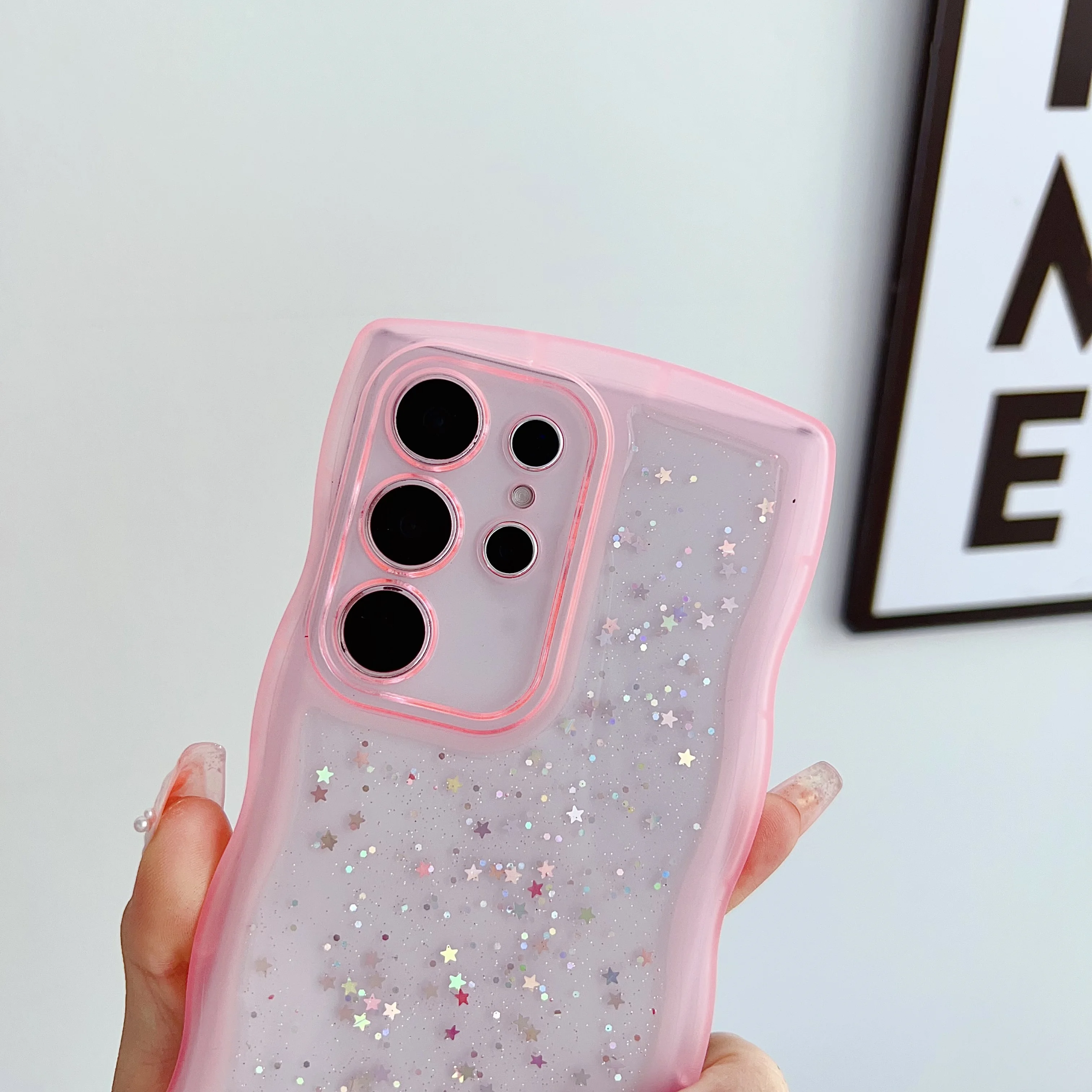 Glitter Stars Sequins Wave Edge Shockproof Clear Case - Soft TPU Cover Shell