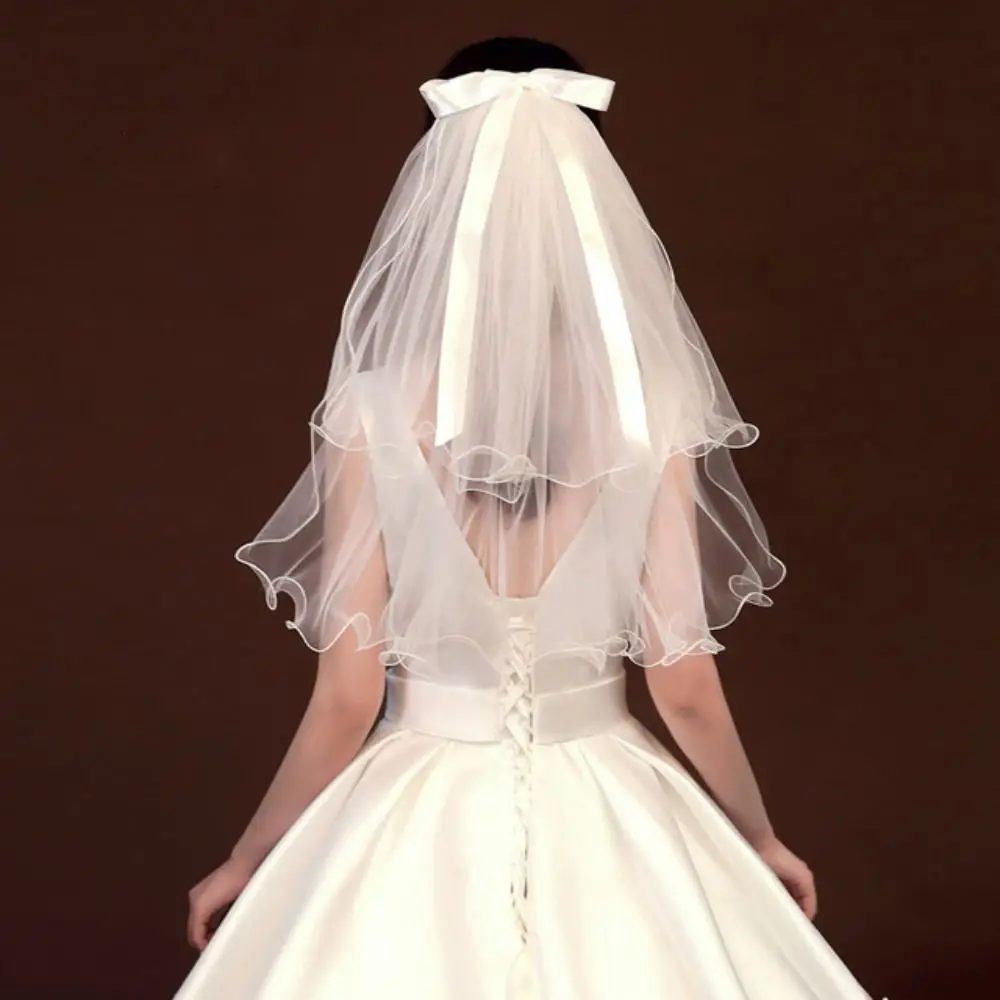 

Простой тюлевый бант для фотографирования с гребнем для волос заколка для волос двухслойные аксессуары для невесты марлевая головка для невесты Свадебная марлевая вуаль