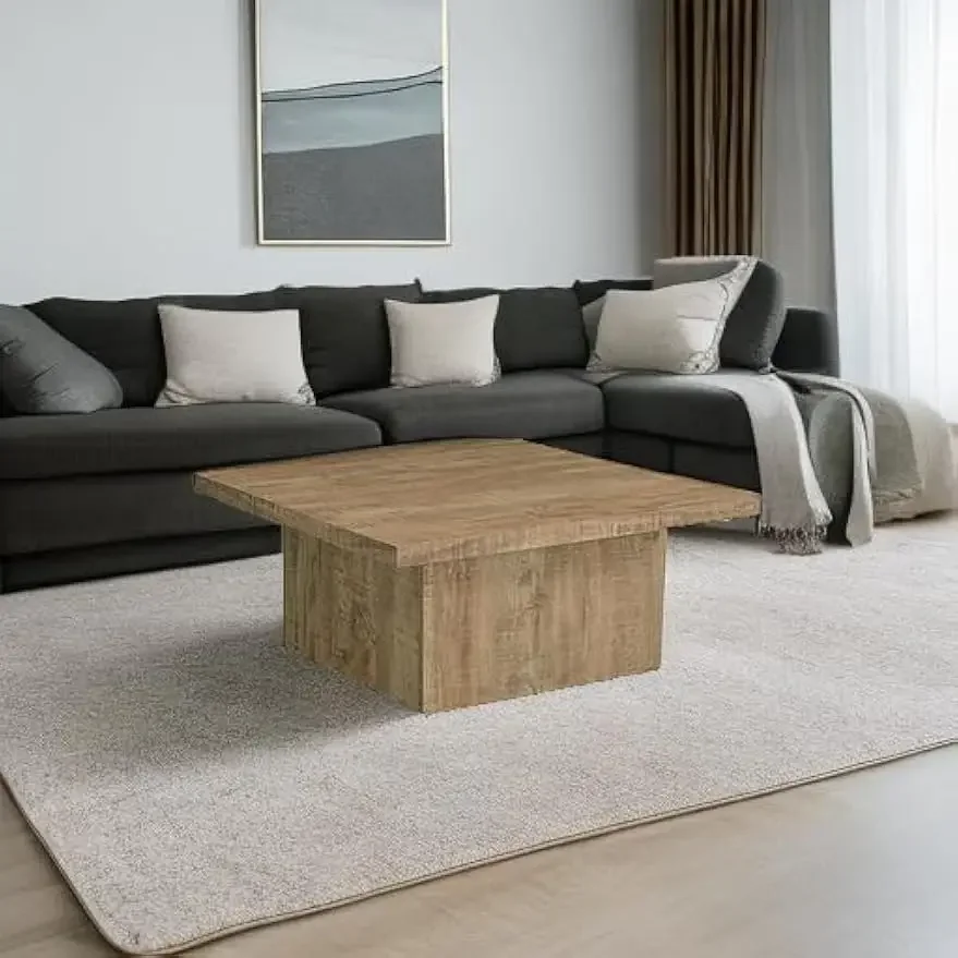 Zetta Square Cocktail Living Room Coffee Table Engineered Eco-Friendly Look Laminate Veneer Rustic Farmhouse Mango Brown 708068 2