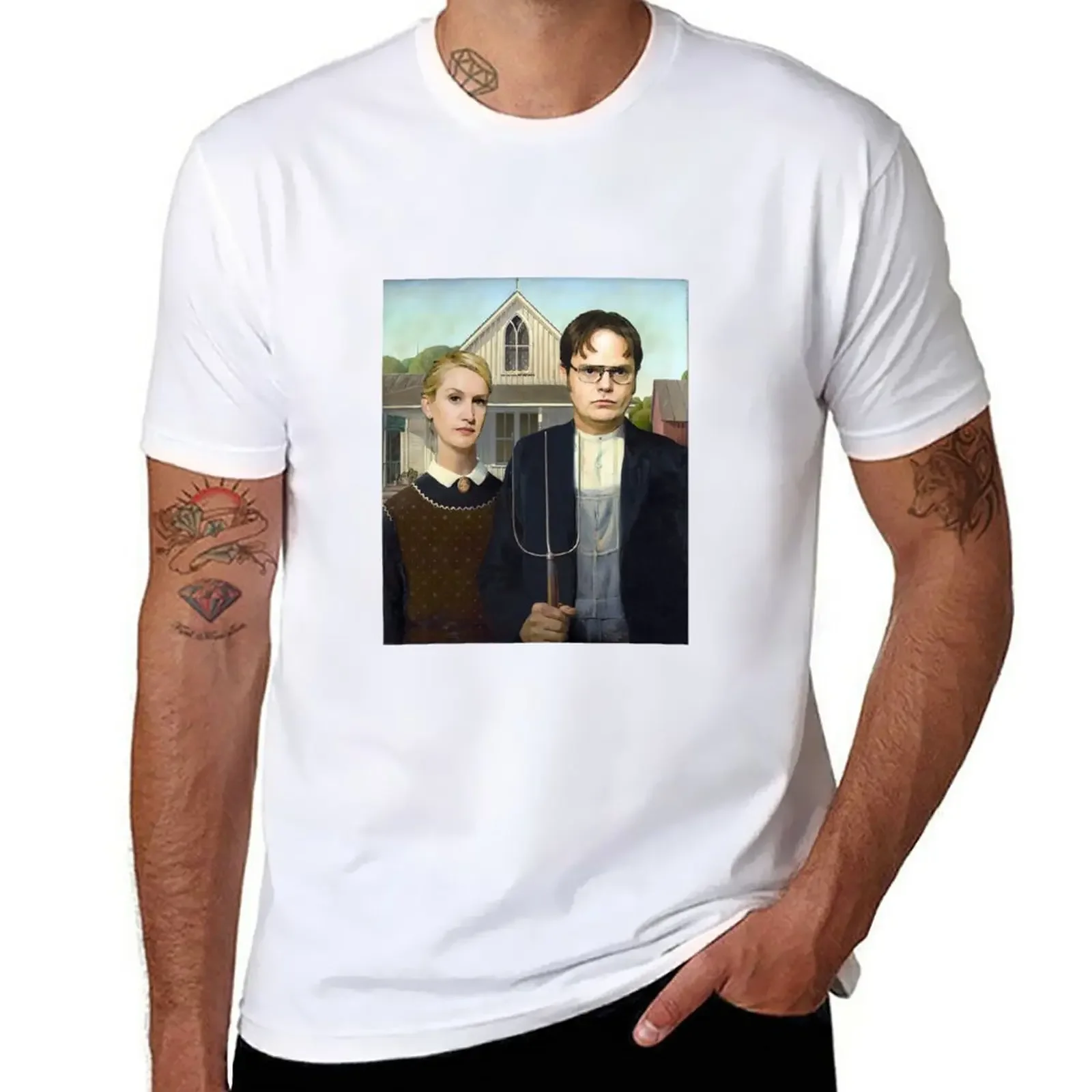 

Dwight and Angela American Gothic T-Shirt sweat plus size tops t shirt for men