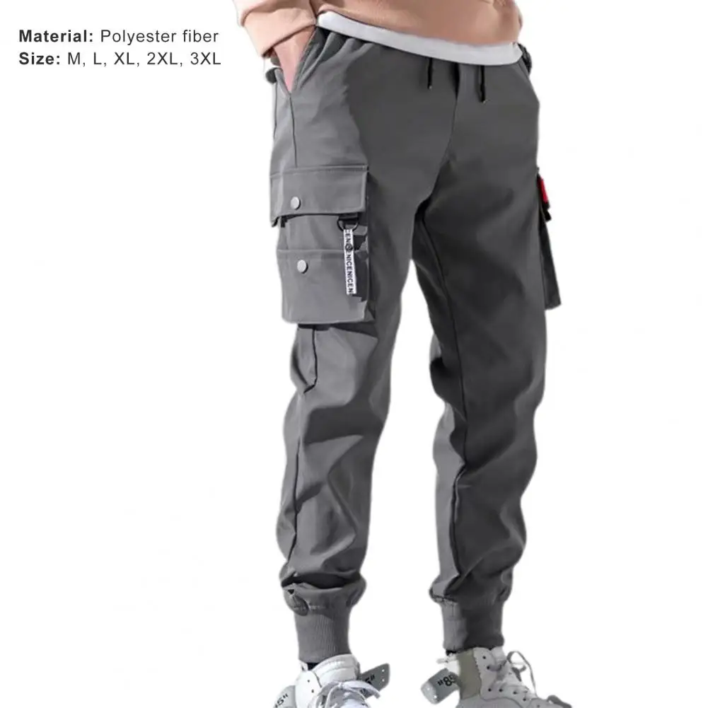 Men's Pants Solid Color Thin Male Comfortable Thin Beam Elastic Waist Lightweight Feet Soft Cargo Pants for Sports Daily Life