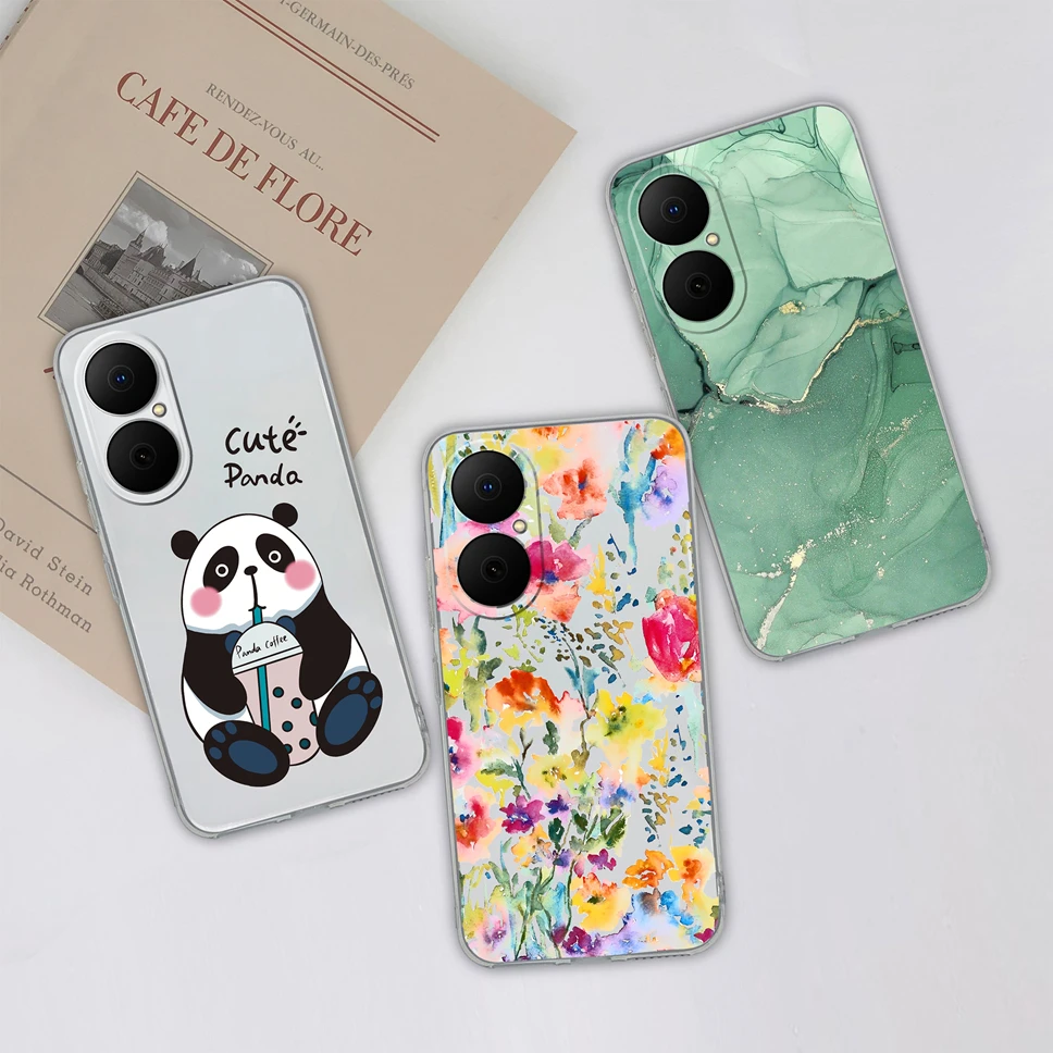 Lovely Flower Bear Transparent Soft TPU Case - Anti-Drop Silicone Back Cover