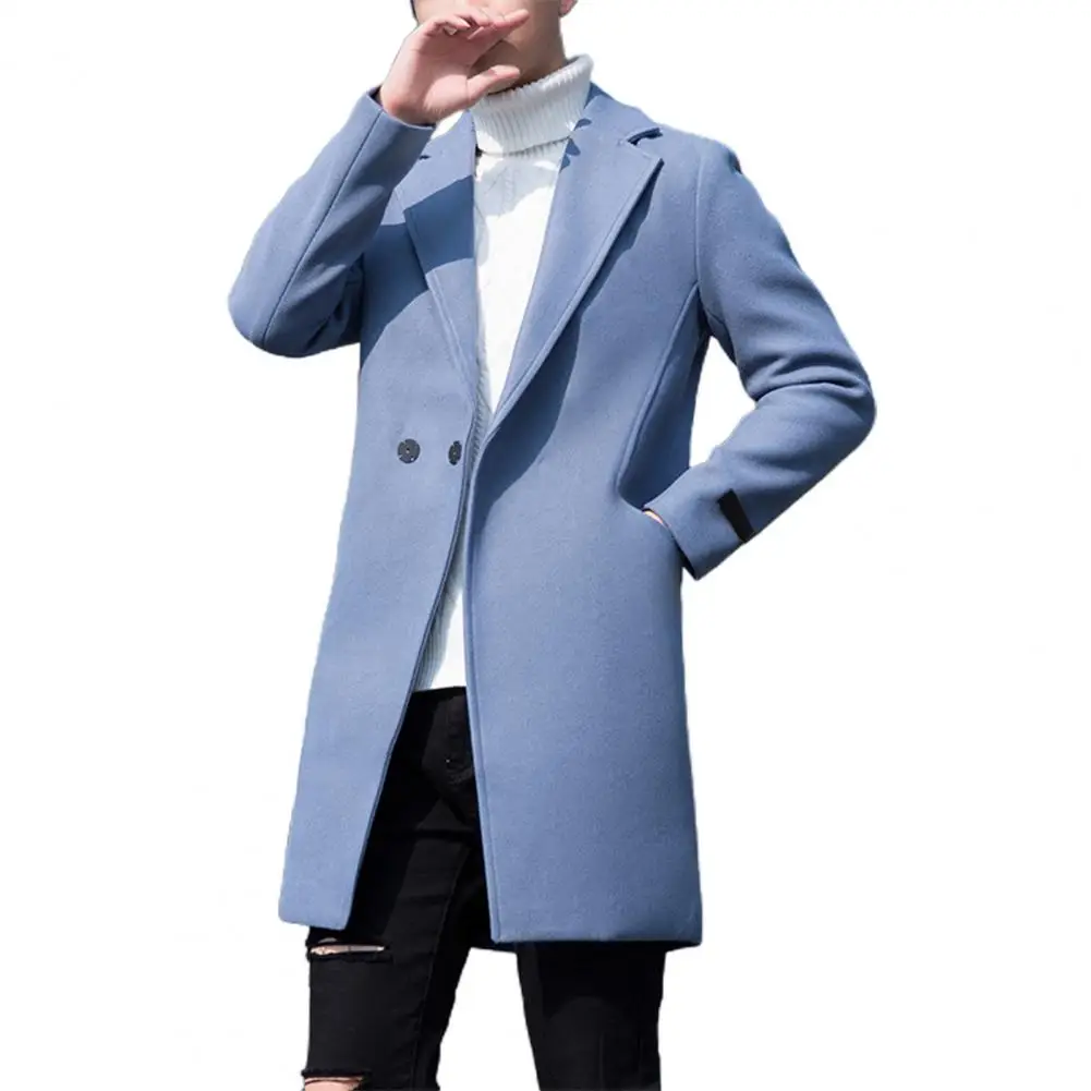 Men Trench Coat Single Button Korean Style Autumn Winter Thick Slim Windbreaker Coat for Daily Wear