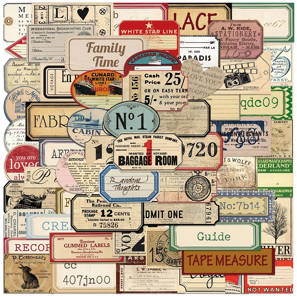 

60pcs Retro English Notes Label Stickers Vintage DIY Graffit Decals For Laptop Luggage Guitar Skateboard Water Bottle Stickers