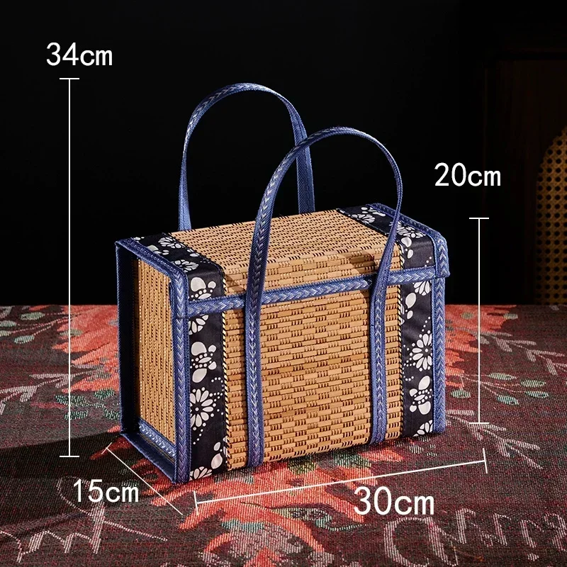 Lunch Bags Chinese Style Bamboo Basket Shopping Bag Fruit Foldable Packaging Fashion Large Rattan Tote Bag Eco Friendly Products