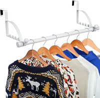 Adjustable Closet Door Hooks Hanger Metal Over The Door Clothes Drying Rack Multi Hanging Storage Hanger with Telescopic Pole 1