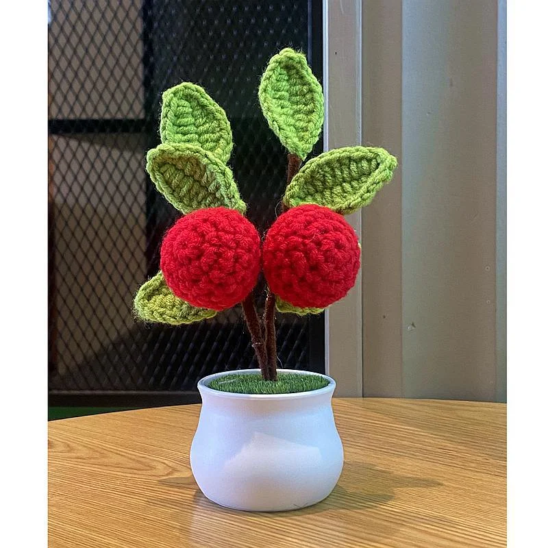 Handwoven Mini Rose Potted Plant - Woolen Thread Ornament for Office and Home Decor