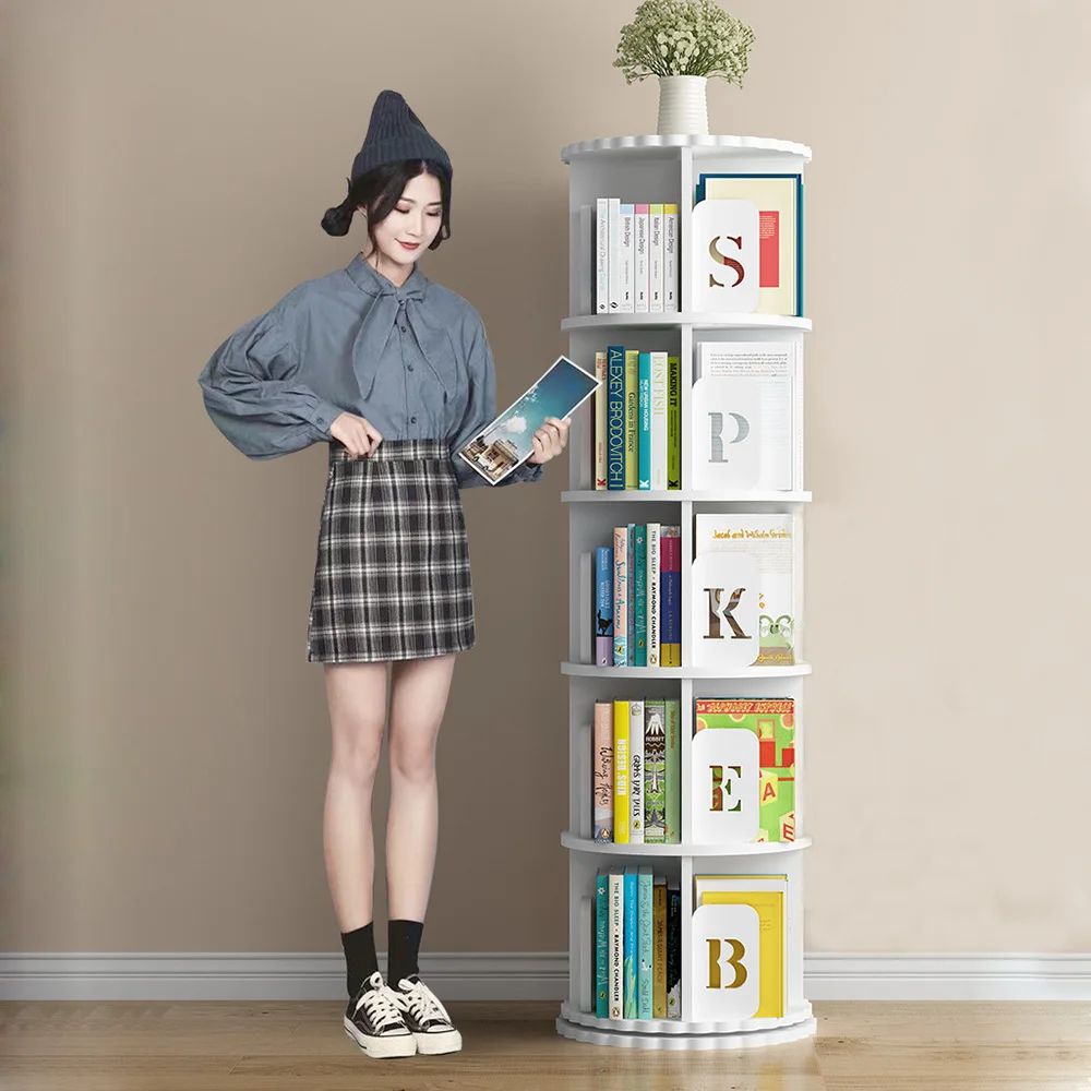 Bookshelf Landing Office Study Round 360 Degree Rotating Storage Shelf