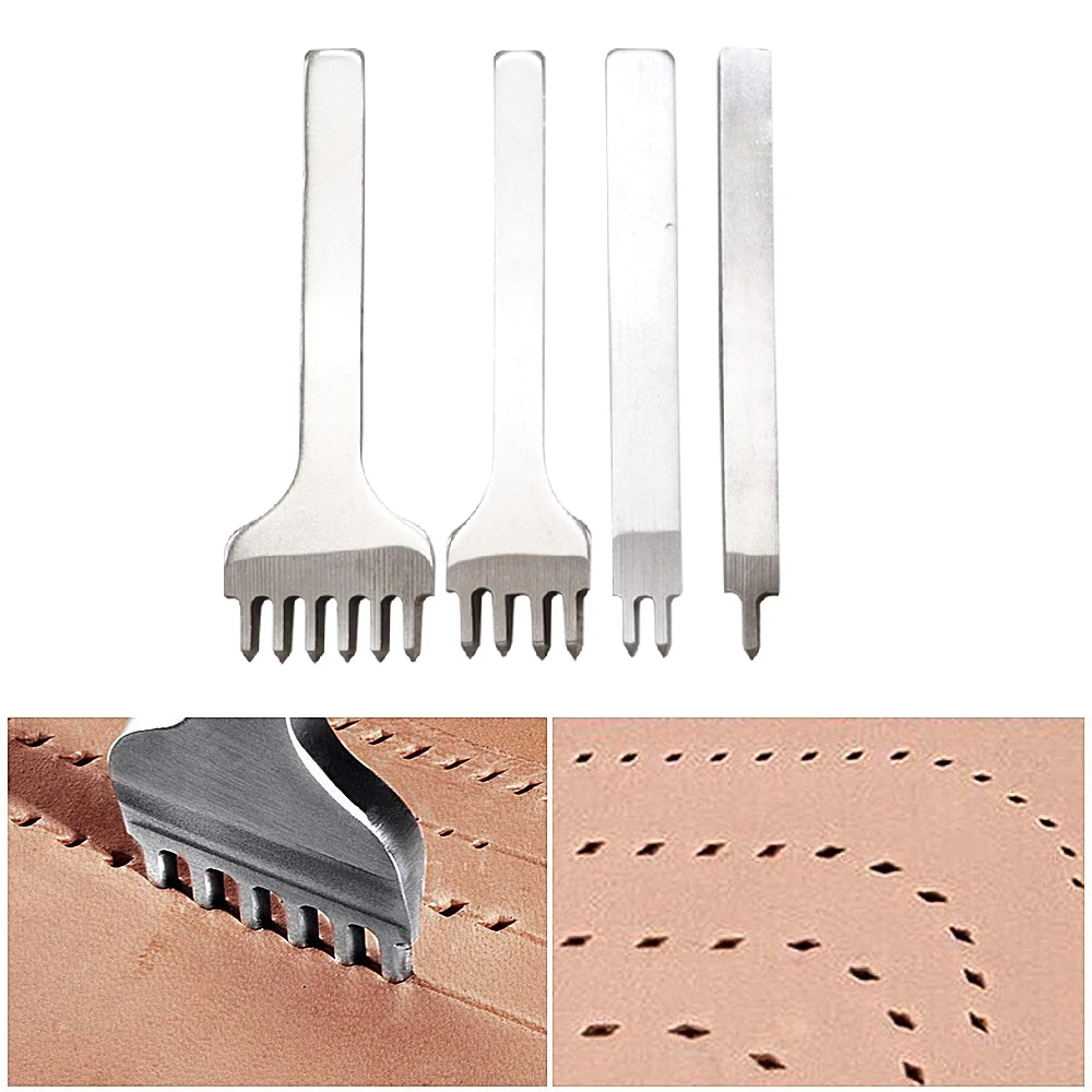 Leather Hole Punch 1/2/4/6 Holes Fork Row DIY Leathercraft Hand Piercing Stitching Tool