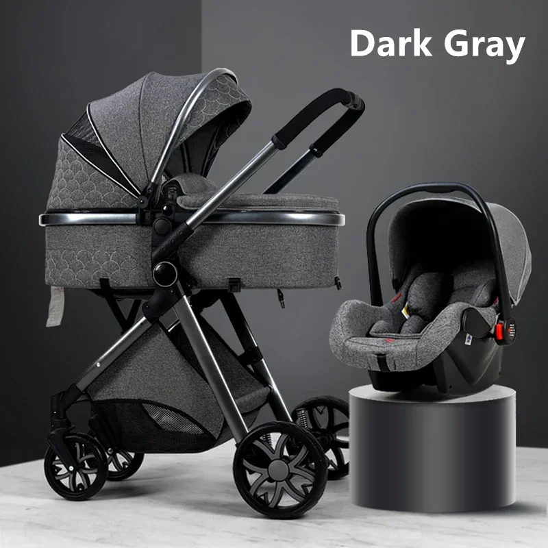 Luxury Baby Stroller 3 in 1 with Car Seat Portable Reversible High Landscape Baby Stroller Hot Mom Travel Pram