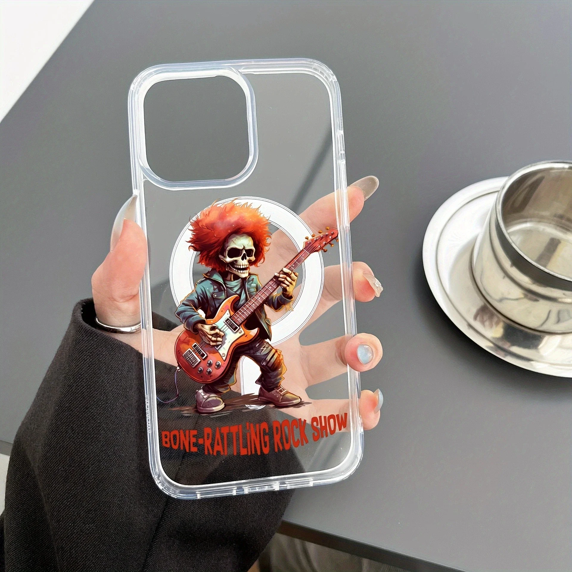 

Guitar skull bone-ratting rock show phone case for Iphone 15 Pro Max acrylic A71