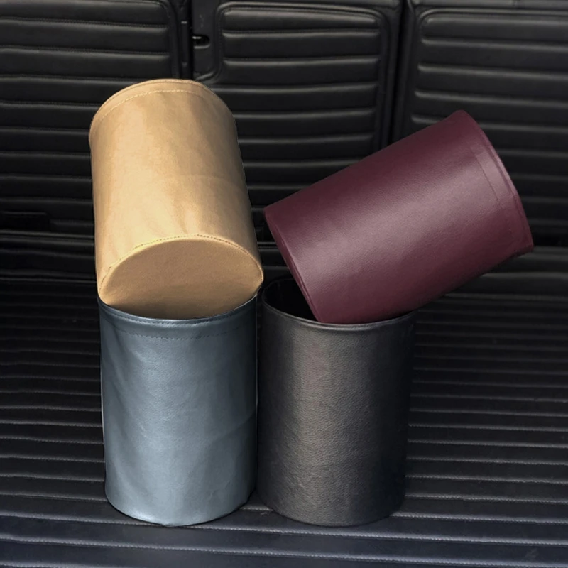 

090E 1 PC Multifunctional Folding Car Trash Double Waterproof Leather Car Garbage Can