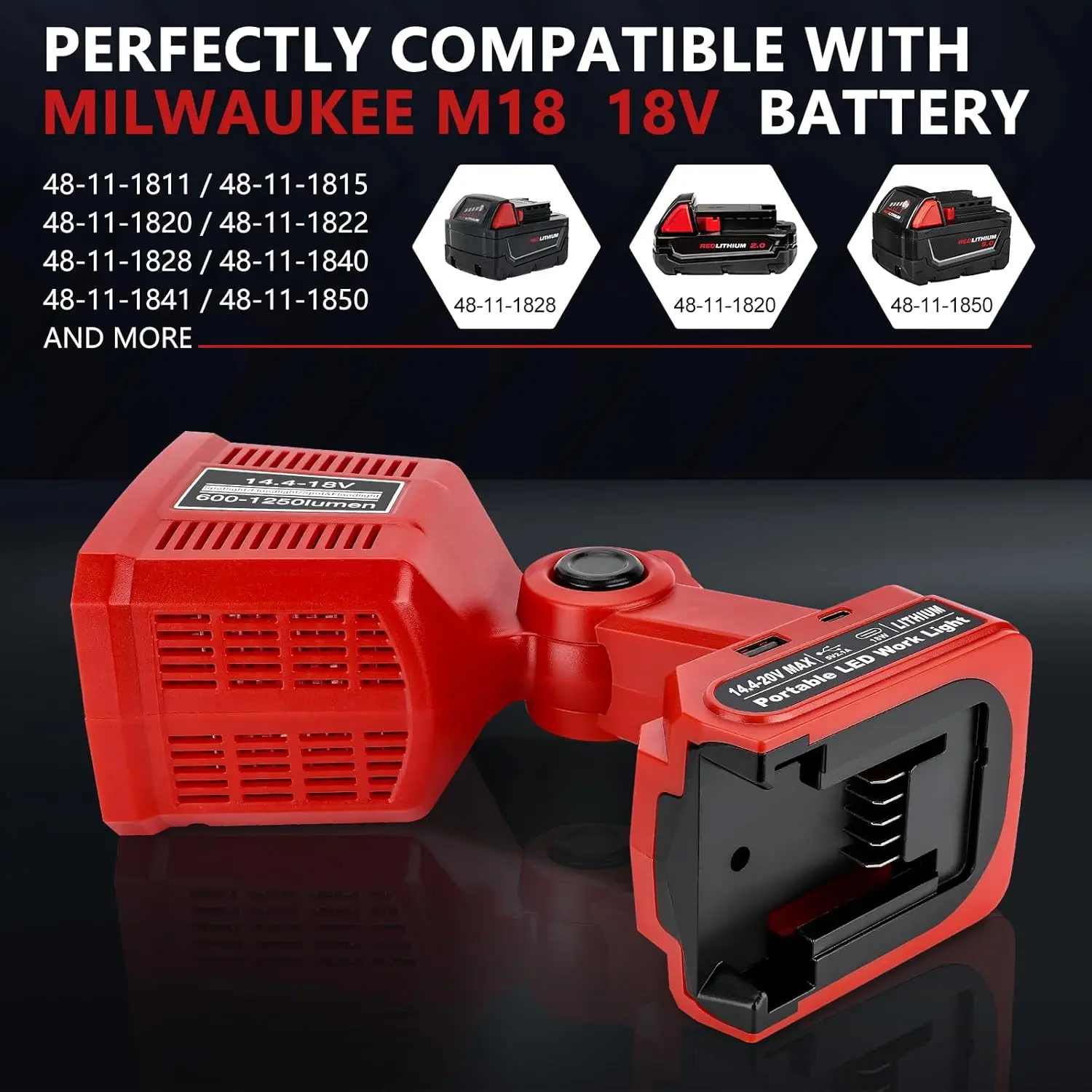 18V LED Flashlight for Milwaukee M18 18v Battery 18W LED Work Light LED Battery