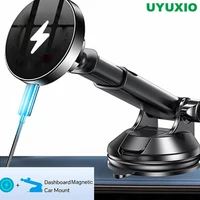 UYUXIO Dash Windshield Car Mount Phone Holder 15W Fast Charging Magnetic Wireless Car Charger for iPhone 16 15 14 12 13 Pro Max