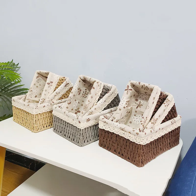 Rattan weaving Storage Basket Eco-friendly Wear Resistant Fabric Anti-deform Organizer Basket Home Miscellaneous basket storage 2