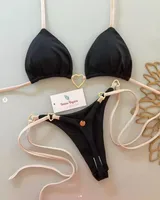 2025 new European and American love neck gathering bikini Brazilian sexy metal buckle solid color split cross-border swimsuit