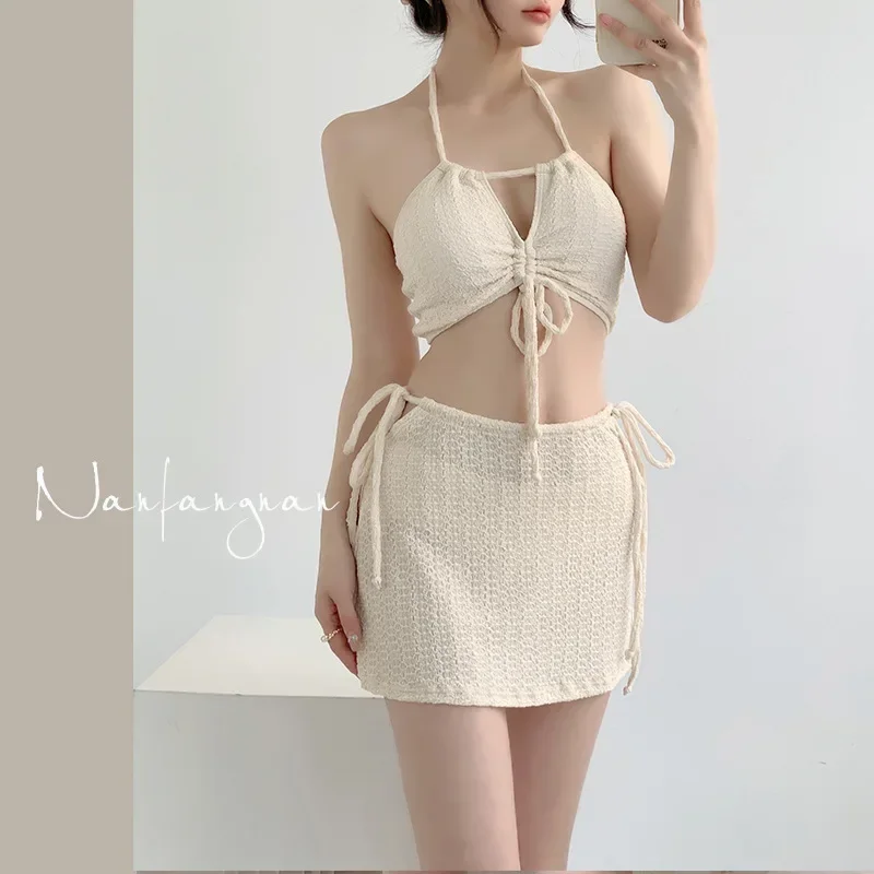 

Женский купальник из двух предметов, однотонный купальник с короткой юбкой в Корейском стиле, праздничный женский купальник, пляжный купальный костюм, одежда для плавания, 2024