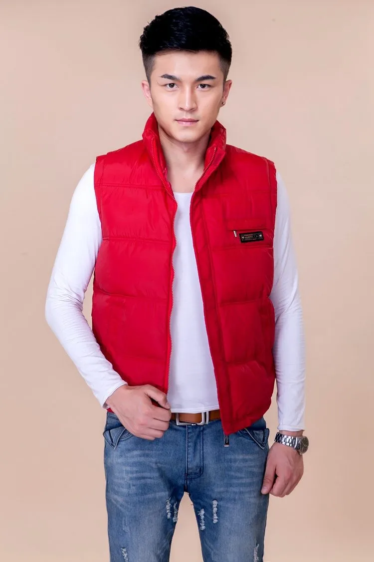 

Male Hot Sale Autumn Solid Mandarin Collar Down Vest Men Winter Warm Down Outerwear Man Thick Loose Down Waistcoat