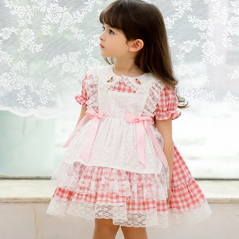 

Baby Girl Spanish Lattice Dresses Infant Spain Lolita Red White Princess Ball Gown Children 12M Birthday Baptism Lace Bow Dress