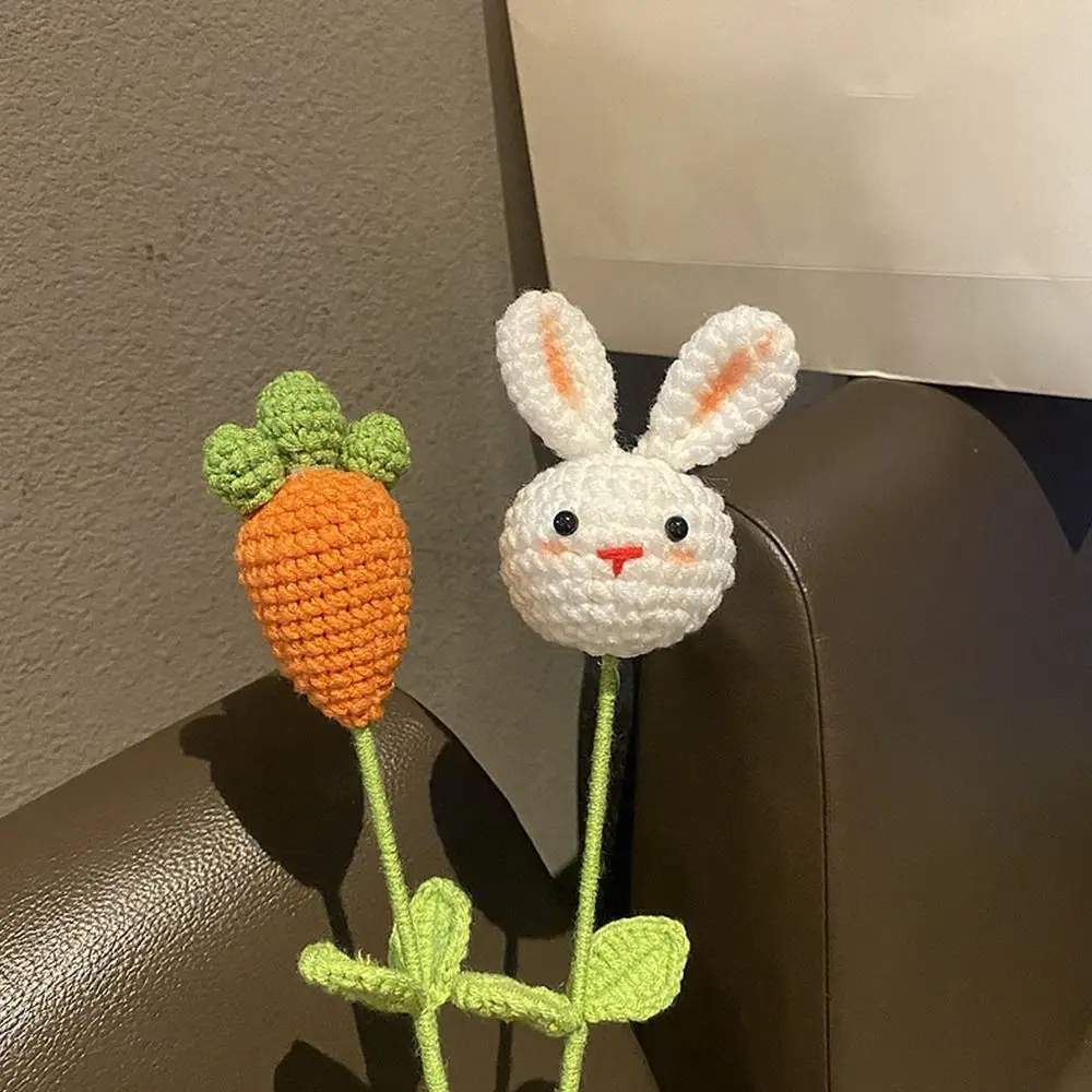 New Rabbit Crochet Flowers Hand-knitted Artificial Flowers Bouquet Homemade DIY Flower Valentine's Day Gift Home Wedding Decor