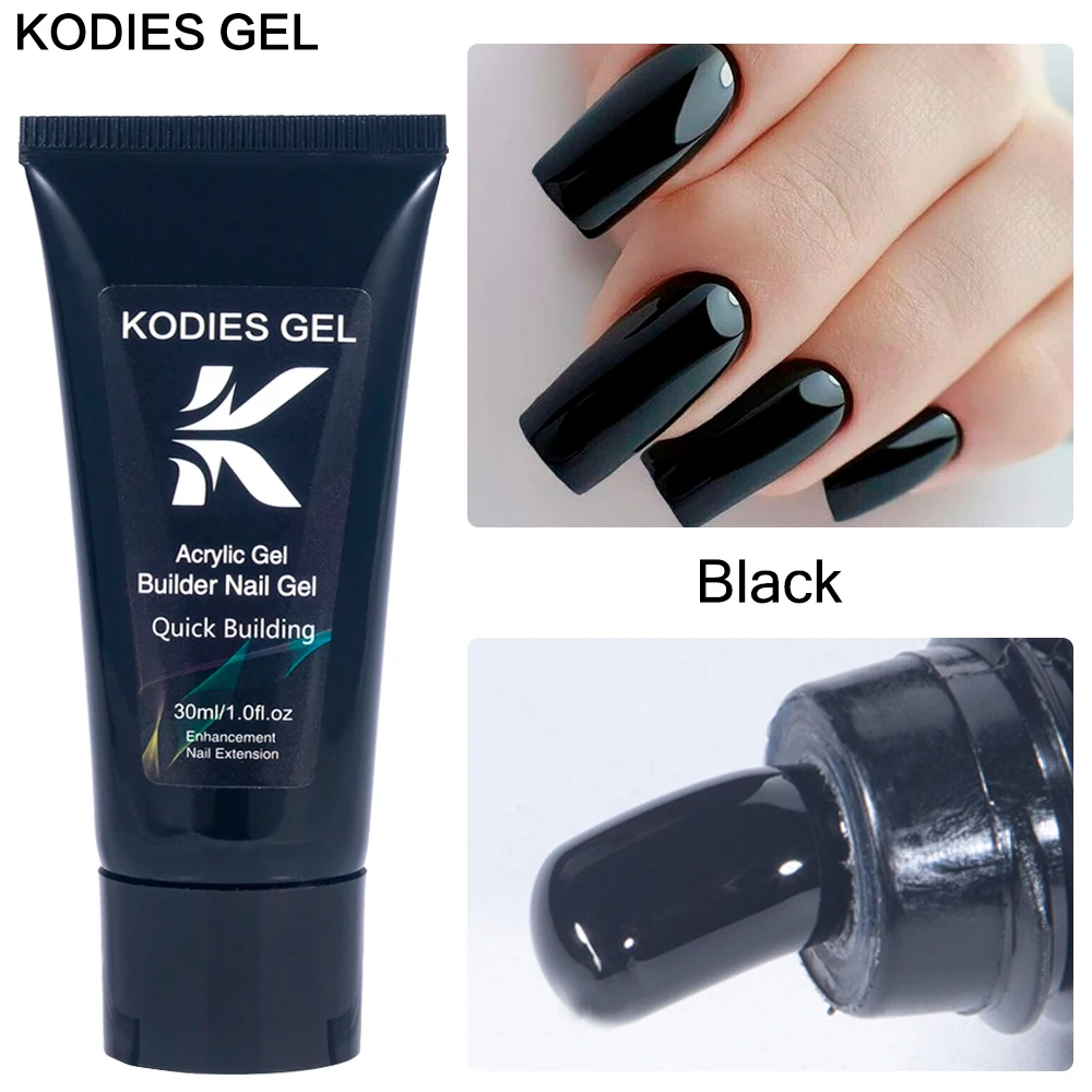 KODIES гель черный поли гель для ногтей для наращивания акриловый жесткий тюбик строительный гель лак для ногтей молочно-белый прозрачный удлиненный маникюр