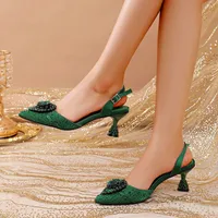 2025 Women's Green High Heels - Italy-Inspired Rhinestone Pointed-Toe Design for Gorgeous Parties | Plus Size Available - Image 3