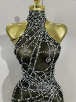 STOCK Sparkly Diamond Sexy Mesh Asymmetric Bodycon Mini Dress Women Nightclub Bar Party Show Gogo Dancer Clothing Stage Costume - Image 5