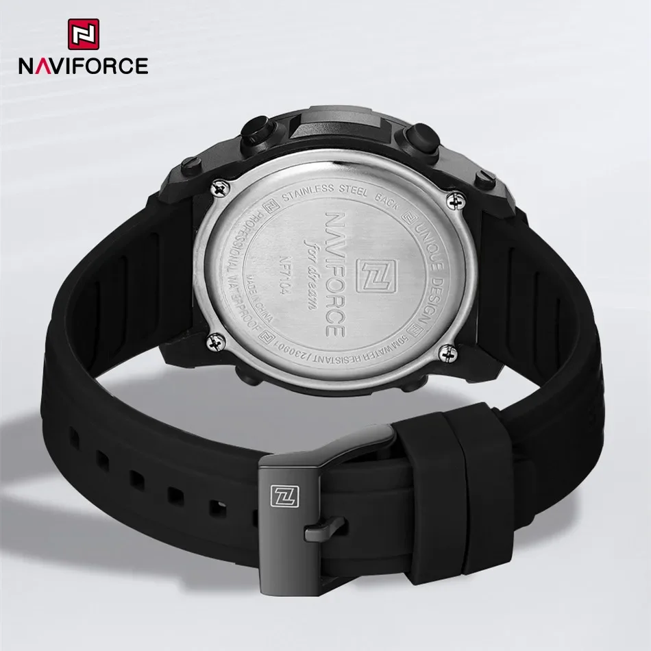 NAVIFORCE Men's LCD Digital Watch Fashion Casual Date and Week Alarm Clock Waterproof Silicone Strap Electronic Wristwatch 2024