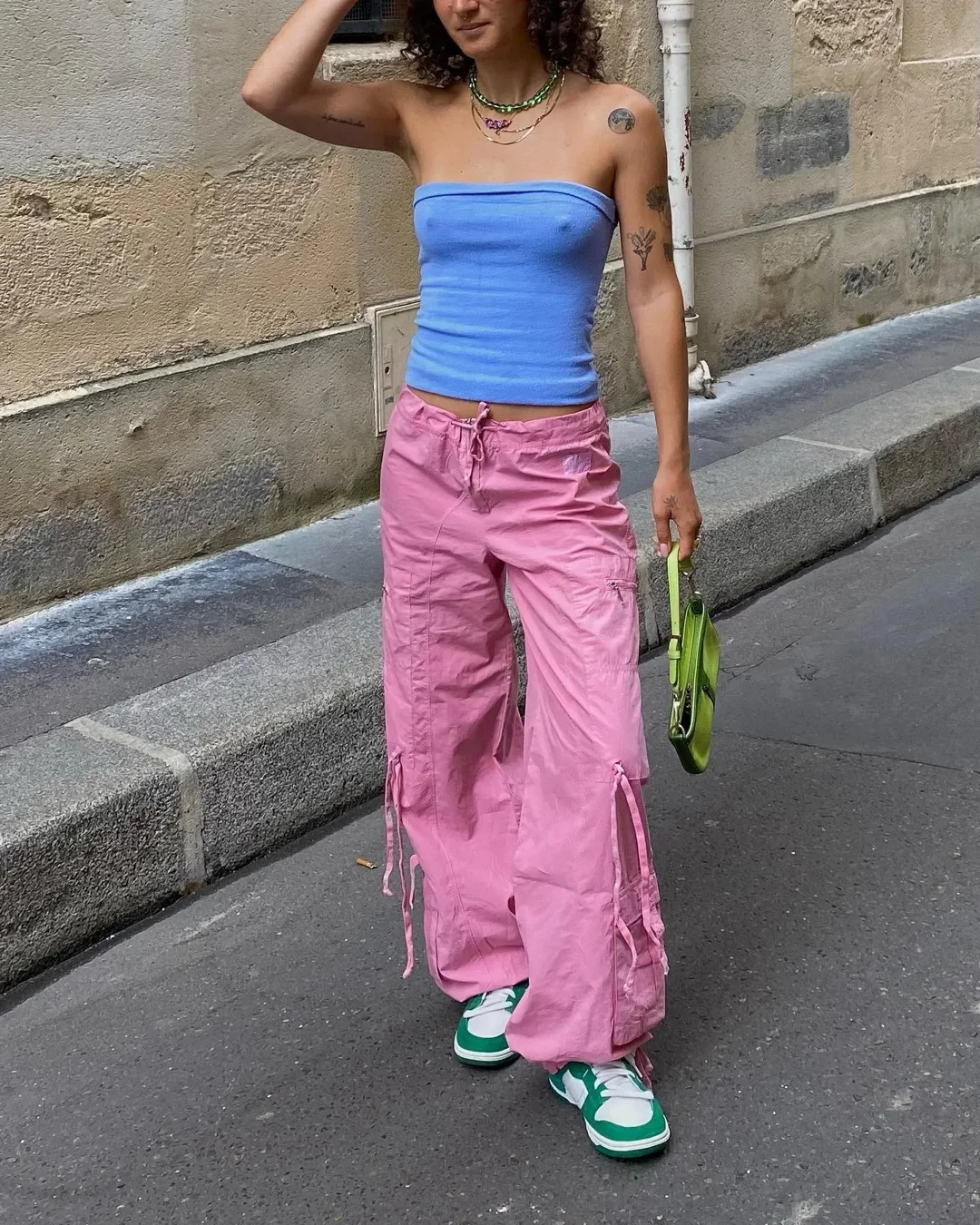 

Fashion Women Casual Trousers With Solid Color Adjustable Drawstring Pocket Decoration Clothing Club Street Style Pink Hot S M L